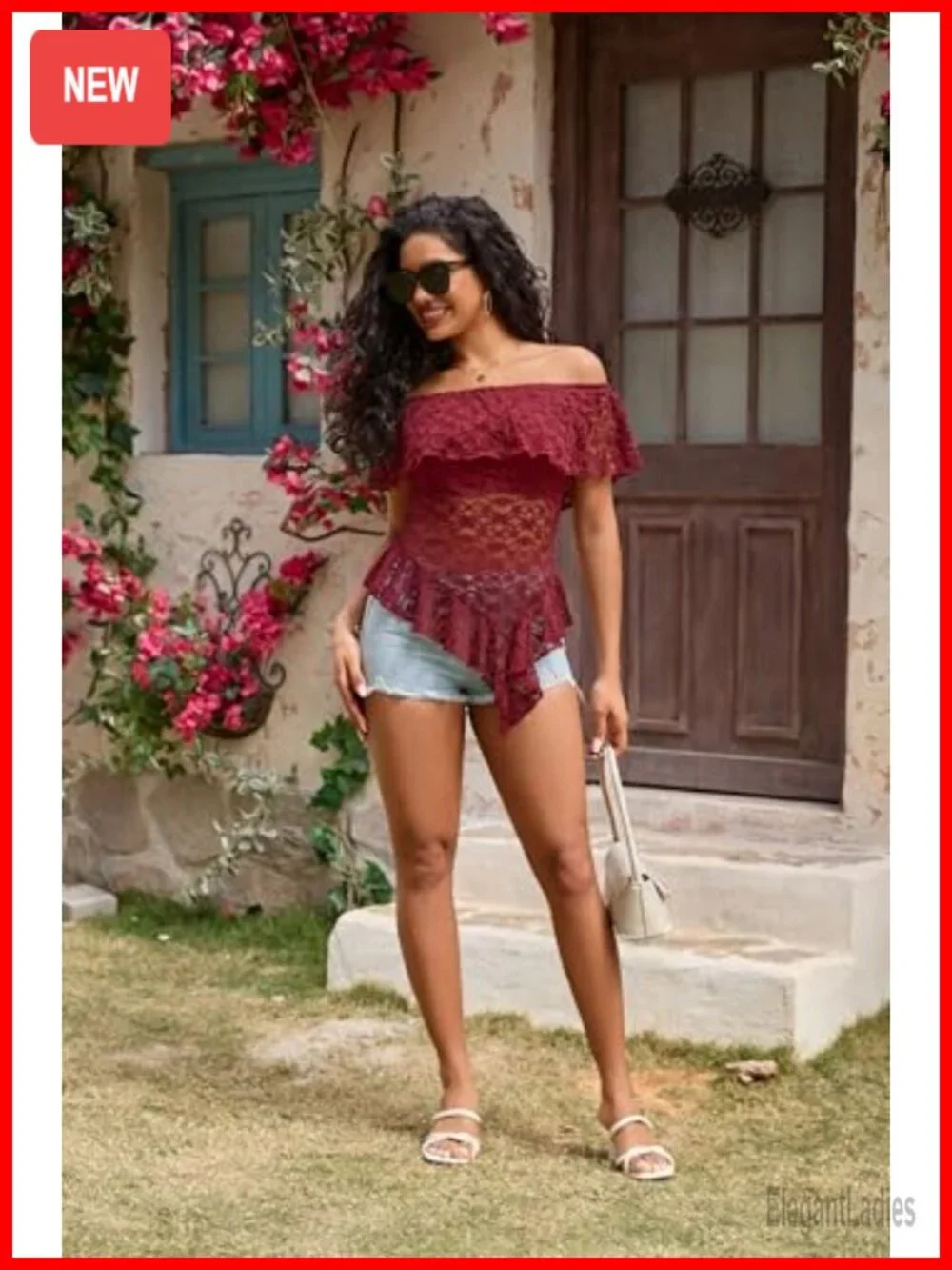 Off Shoulder Lace Top Sheer See Through Short Sleeve Blouse